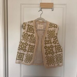 Cream and Green Patterned Vest